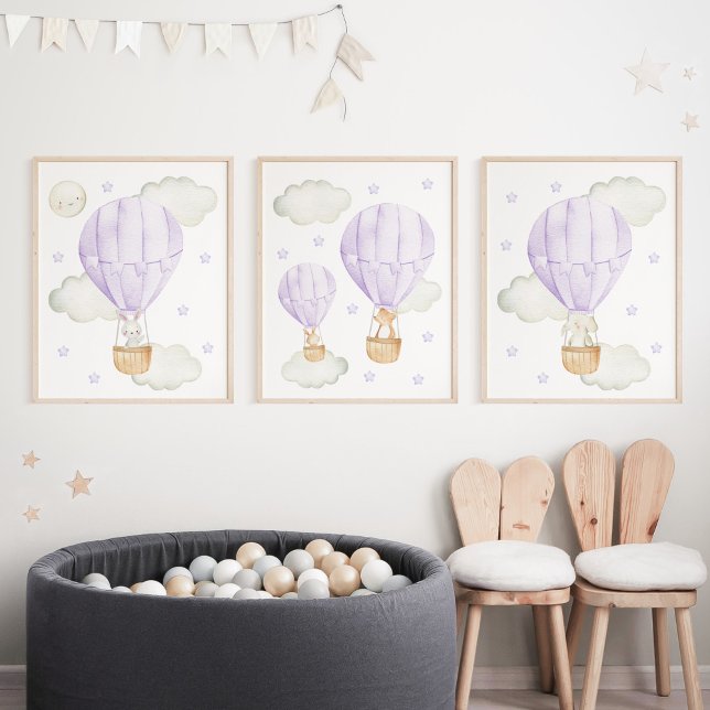 Purple Hot Air Balloon, Animals, Gender Neutral Wall Art Sets (Creator Uploaded)