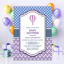 Purple Hot Air Balloon Baby Shower Invitation