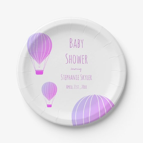 Purple Hot Air Balloon  Baby Shower Paper Plates