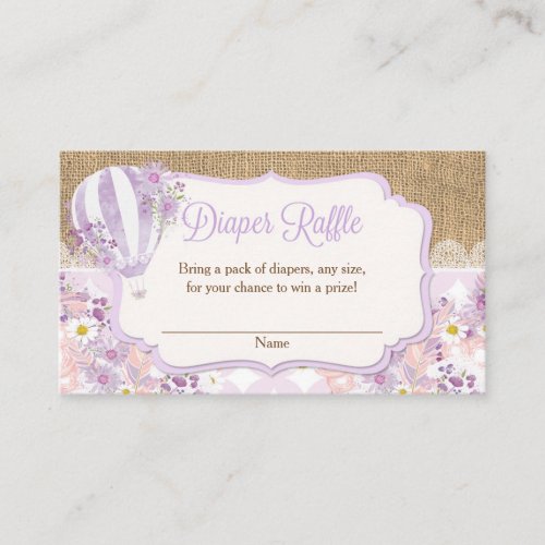 Purple hot air balloon diaper raffle cards