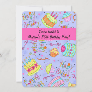 Purple Hot Pink 30th Birthday Party Invitation