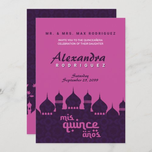 Purple  Hot Pink Arabian Nights Quinceaera Invitation