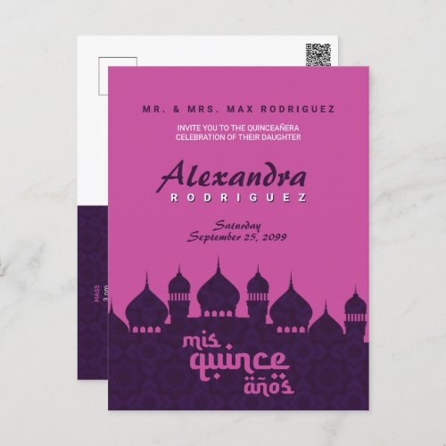 Purple  Hot Pink Arabian Nights Quinceaera Postcard