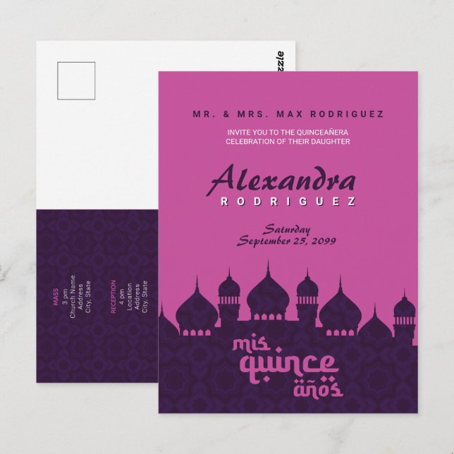 Purple & Hot Pink Arabian Nights Quinceañera Postcard (Front/Back)