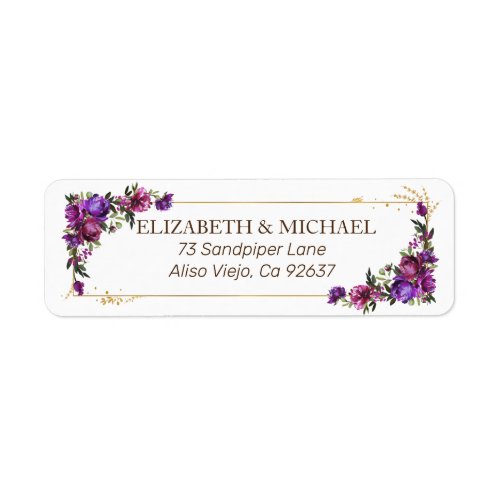 Purple Hot Pink Gold Watercolor Floral Address Label - Looking for a breathtaking wedding invitation suite that will make your guests say "wow"? Look no further than our stunning watercolor floral Return Address label goes with the invitation in plum purple, hot pink, and emerald green. This suite is dripping with luxury and romance, from the delicate peony flowers to the luxurious gold script. It's guaranteed to make a lasting impression on your guests and set the tone for a truly unforgettable celebration. So don't wait another moment - order your exquisite invitations suite today! For matching products contact designer via Zazzle Designer Chat. Copyright Elegant Invites, all rights reserved.