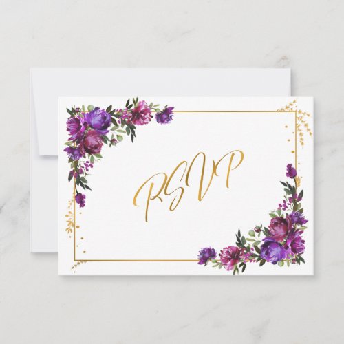 Purple Hot Pink Gold Watercolor Floral Script RSVP Card - Looking for a breathtaking wedding invitation suite that will make your guests say "wow"? Look no further than our stunning watercolor floral RSVP card goes with the invitation in plum purple, hot pink, and emerald green. This suite is dripping with luxury and romance, from the delicate peony flowers to the luxurious gold script. It's guaranteed to make a lasting impression on your guests and set the tone for a truly unforgettable celebration. So don't wait another moment - order your exquisite invitations suite today! For matching products contact designer via Zazzle Designer Chat. Copyright Elegant Invites, all rights reserved.