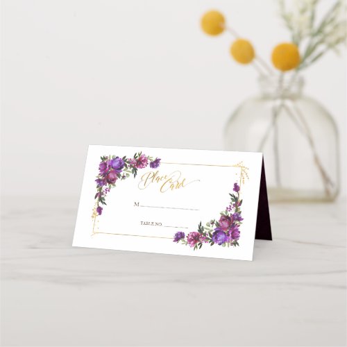 Purple Hot Pink Gold Watercolor Floral Wedding Place Card - Looking for a breathtaking wedding invitation suite that will make your guests say "wow"? Look no further than our stunning watercolor floral Wedding Reception Place Card goes with the invitation in plum purple, hot pink, and emerald green. This suite is dripping with luxury and romance, from the delicate peony flowers to the luxurious gold script. It's guaranteed to make a lasting impression on your guests and set the tone for a truly unforgettable celebration. So don't wait another moment - order your exquisite invitations suite today! For matching products contact designer via Zazzle Designer Chat. Copyright Elegant Invites, all rights reserved.