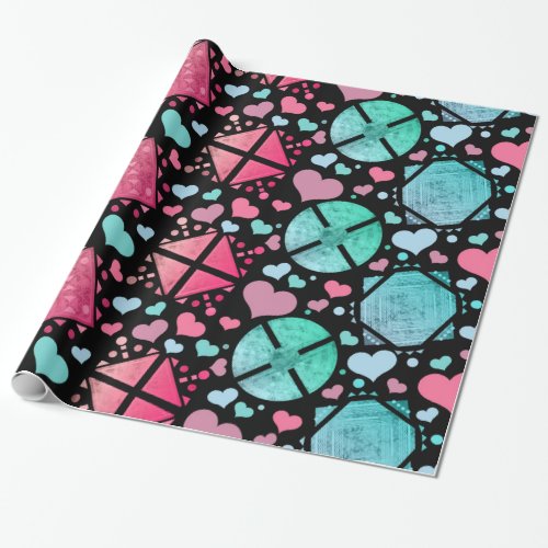 Purple Hot Pink Hearts Shapes Wrapping Paper