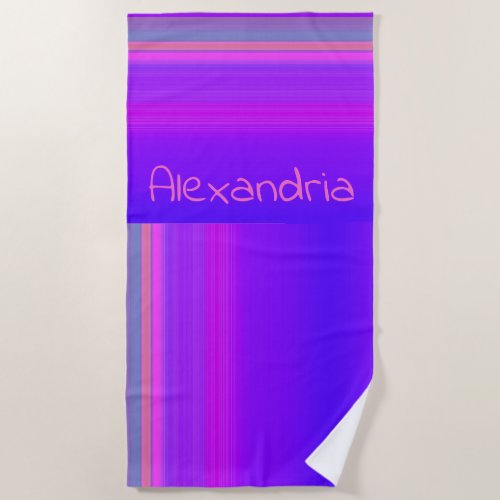 Purple Hot Pink Ombre Stripe Personalized   Beach Towel