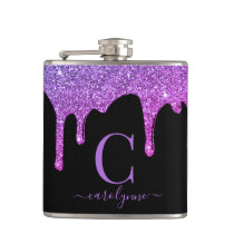 Purple Hot Pink Sparkle Glitter Drips Monogram Flask Purple Hot Pink Sparkle Glitter Drips Monogram Flask