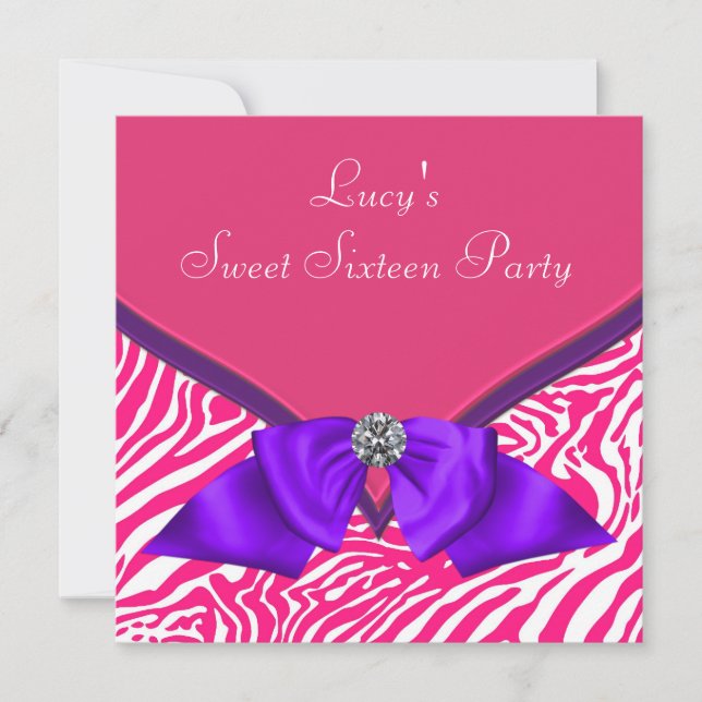 Purple Hot Pink Zebra Sweet 16 Birthday Party Invitation (Front)