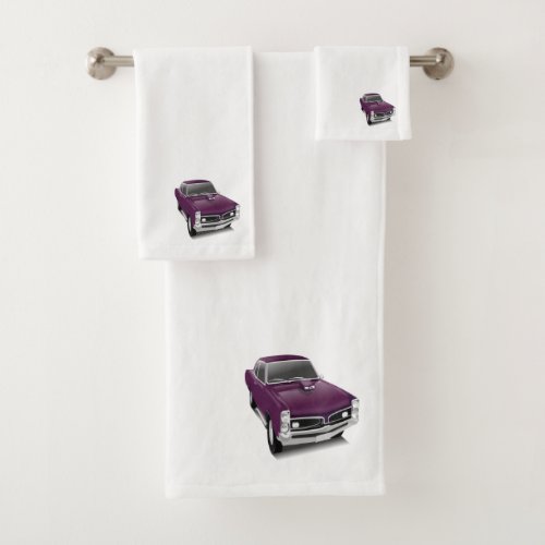 Purple hot rod muscle car bath towel set