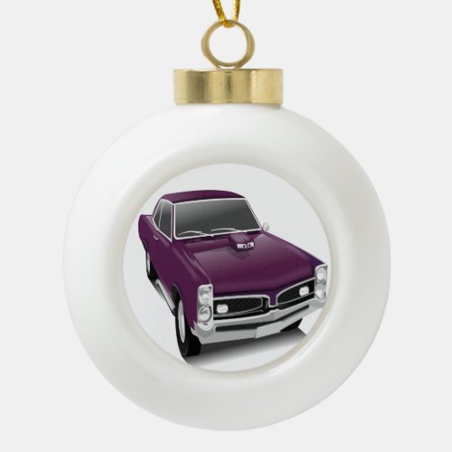 Purple hot rod muscle car ceramic ball christmas ornament