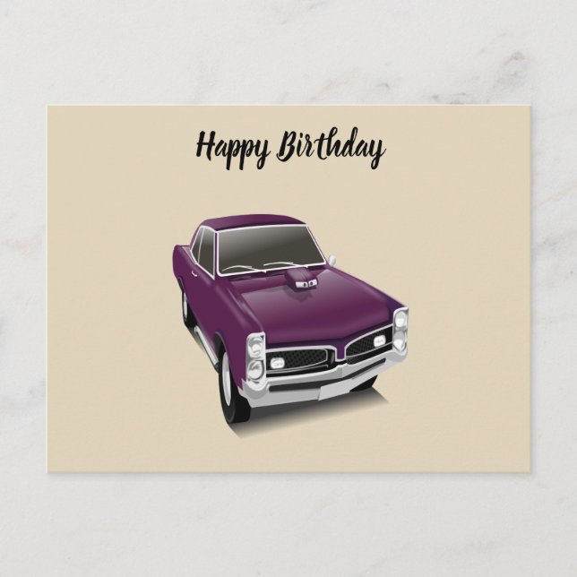 Purple hot rod muscle car postcard (Front)