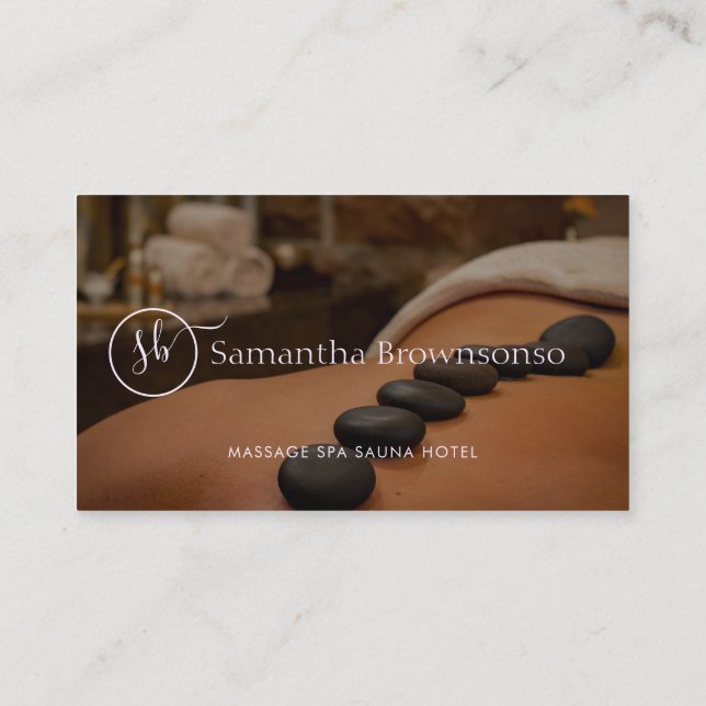 Purple  Hot Stone Spa Retreat Massage Business Card (Back)