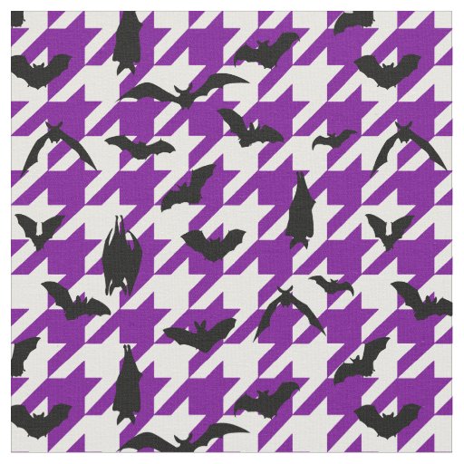 purple houndstooth halloween black bats fabric