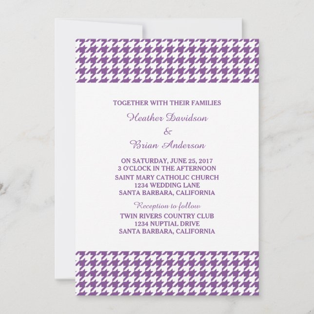Purple Houndstooth Wedding Invite (Front)