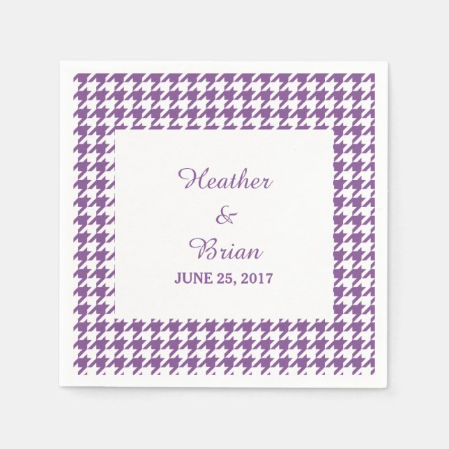 Purple Houndstooth Wedding Paper Napkins (Front)