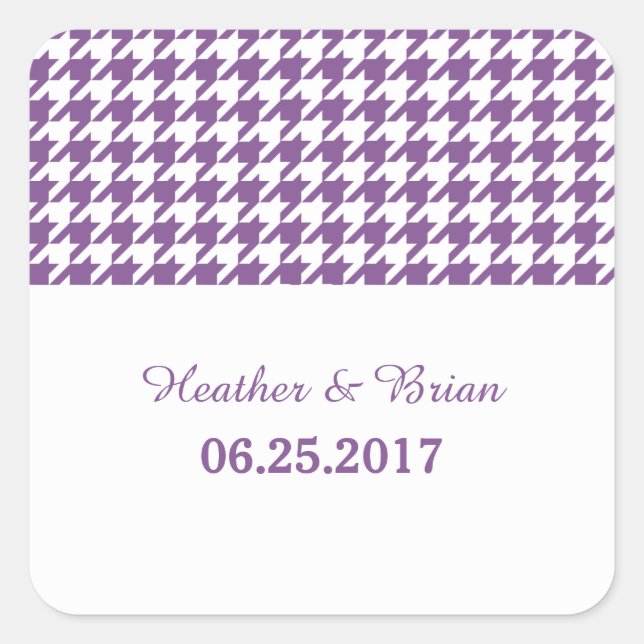 Purple Houndstooth Wedding Stickers (Front)