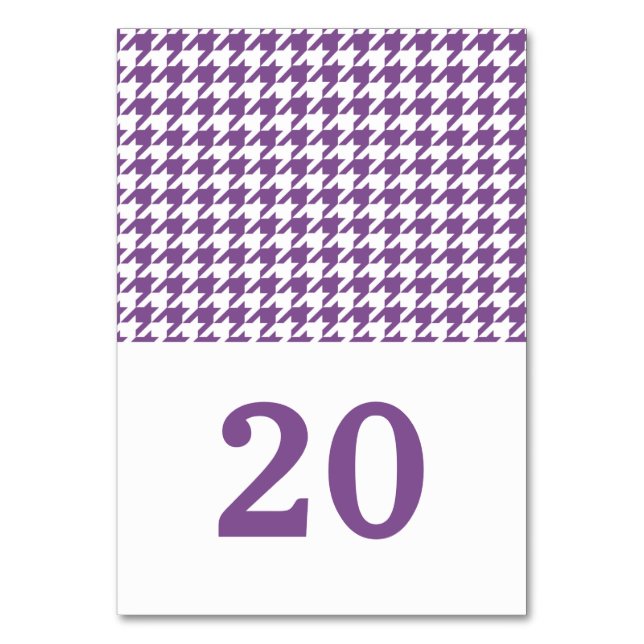 Purple Houndstooth Wedding Table Card (Front)