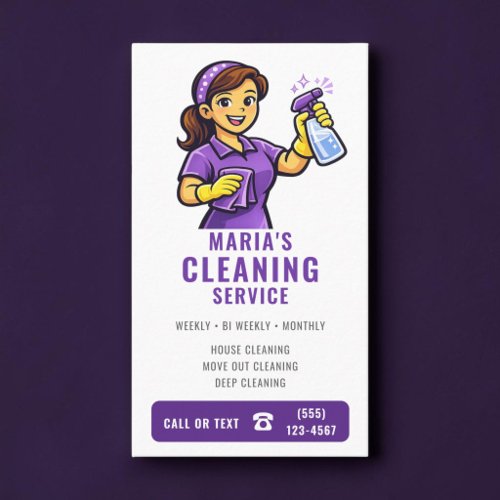Purple House Cleaning Maid Service Business Card