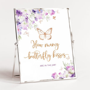 Purple How many butterfly kisses baby shower game Poster