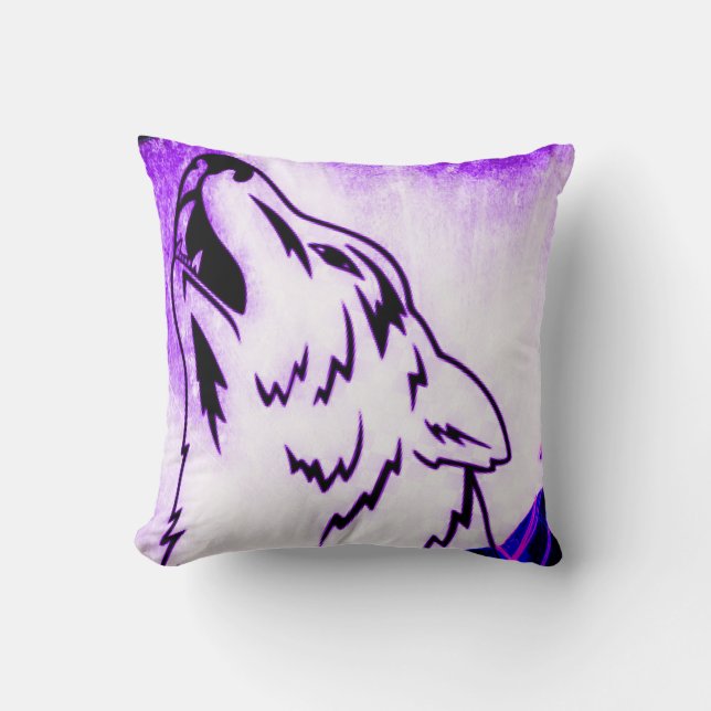 Purple Howling Wolf – Bold Animal Decor Throw Pillow (Front)