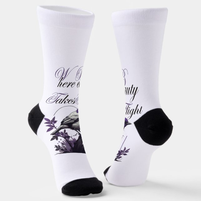 Purple-Hued Bird & Plant | Tranquil Art Socks (Angled)