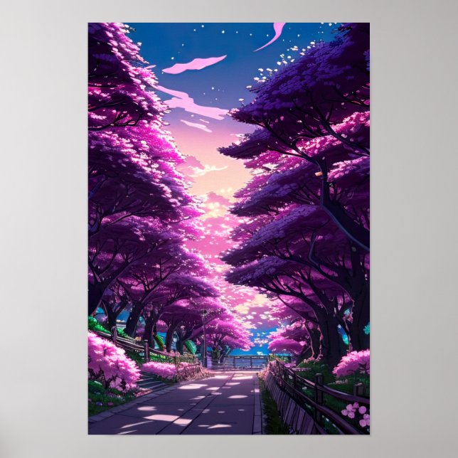 Purple Hues of Cherry Blossom Alley at Sunset Poster (Front)