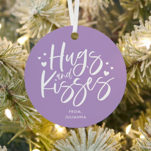 Purple Hugs and Kisses Valentines Day Holiday  Metal Ornament
