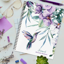 Purple Hummingbird and Floral Personalized Journal