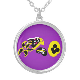 Purple Hummingbird and flowers Silver Plated Necklace