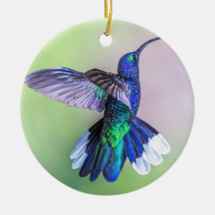 Purple Hummingbird Flying Monogram Name Ceramic Ornament