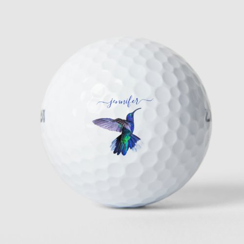 Purple Hummingbird Flying Personalized Name Golf Balls