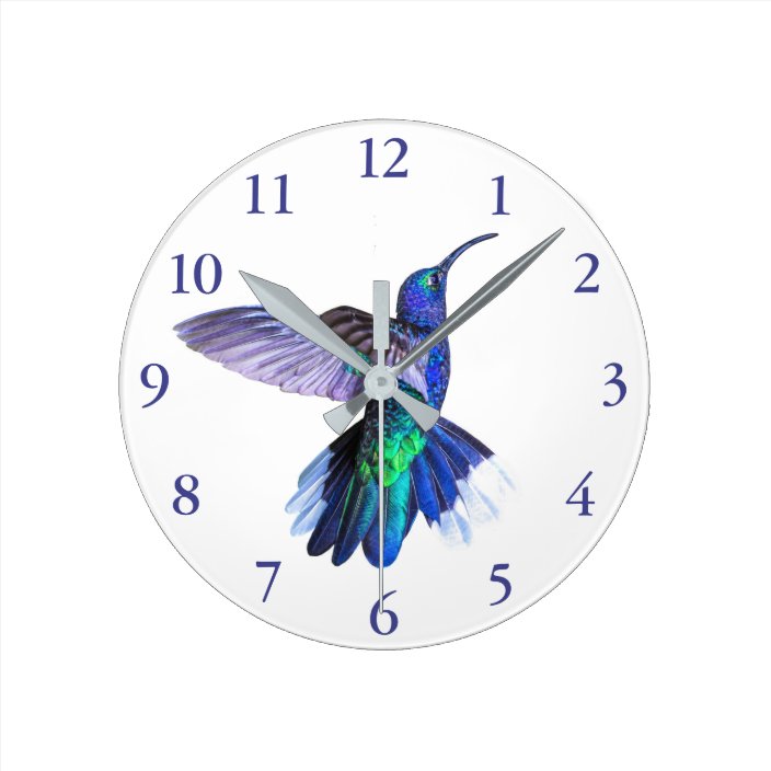 Purple Hummingbird in a Beautiful Pose Round Clock | Zazzle.com