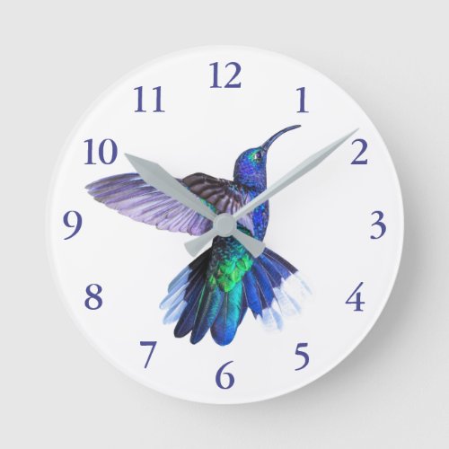 Purple Hummingbird in a Beautiful Pose Round Clock