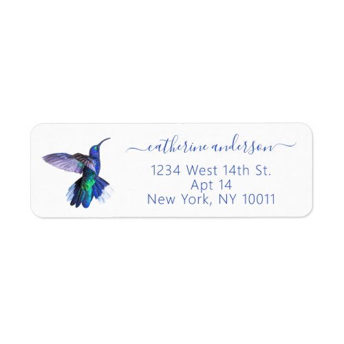 Purple Hummingbird Modern Script Return Address Label