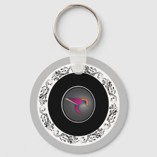 Purple Hummingbird Ornamental Circle Design Keychain