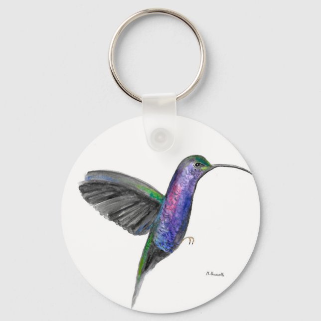Purple hummingbird watercolor bird wildlife purple keychain (Front)