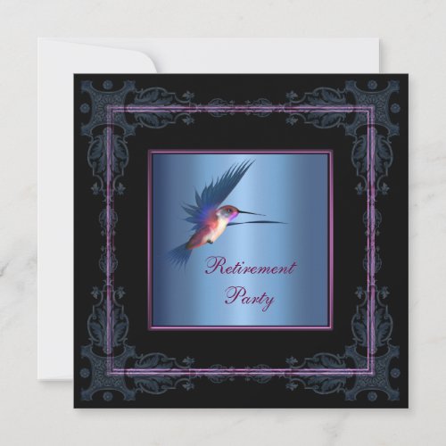 Purple Hummingbird Womans Retirement Party Custom Invitations