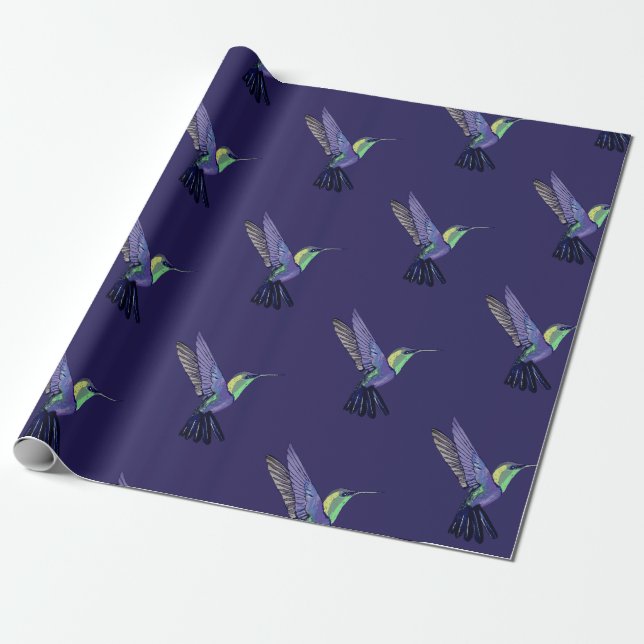 Purple Hummingbird Wrapping Paper (Unrolled)
