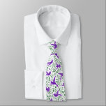 Purple hummingbirds with green flowers & leaves neck tie<br><div class="desc">Cute purple hummingbirds with green leaves and flowers seamless pattern on white background.</div>