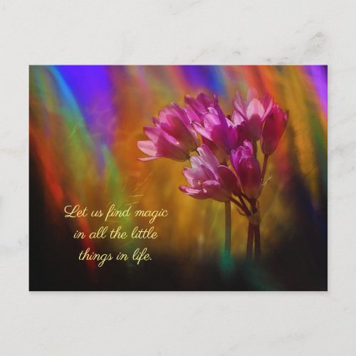 Purple Hyacinth Flowers Rainbow Colors With Quote Postcard