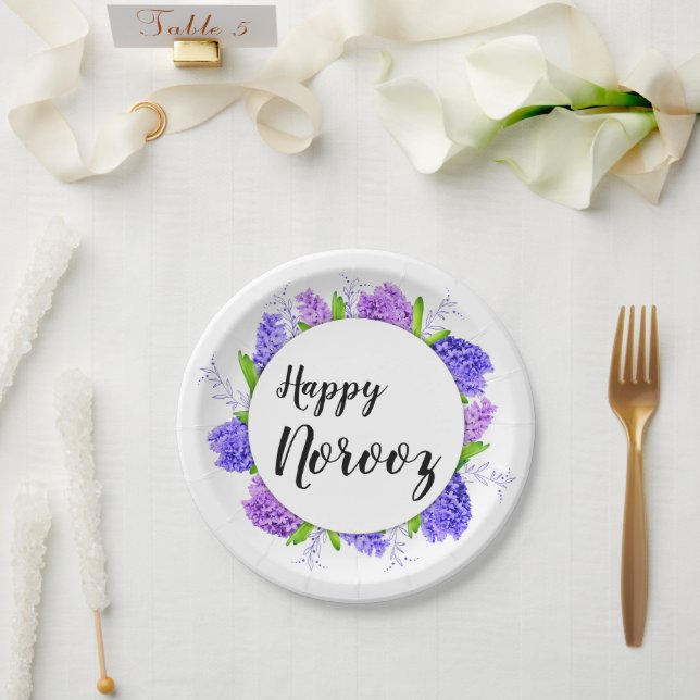 Purple Hyacinth Wreath New Year Happy Norooz Paper Plates (Wedding)