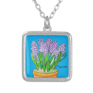 Purple Hyacinths in a Planter Silver Plated Necklace