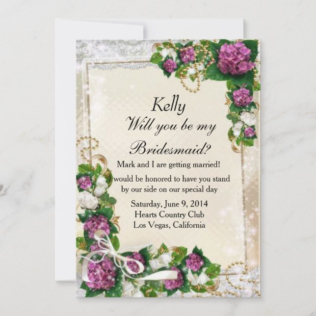 Purple Hydrangea And Lace Bridesmaid Card (Front)
