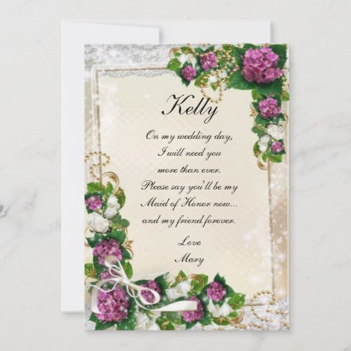 Purple Hydrangea And Lace Maid Of Honor Card