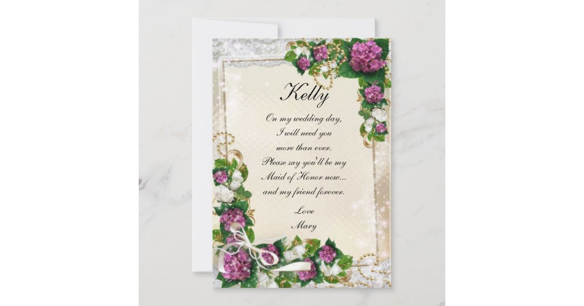 Purple Hydrangea And Lace Maid Of Honor Card | Zazzle