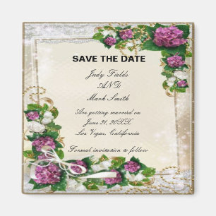 Purple Hydrangea And Lace Save The Date Magnet