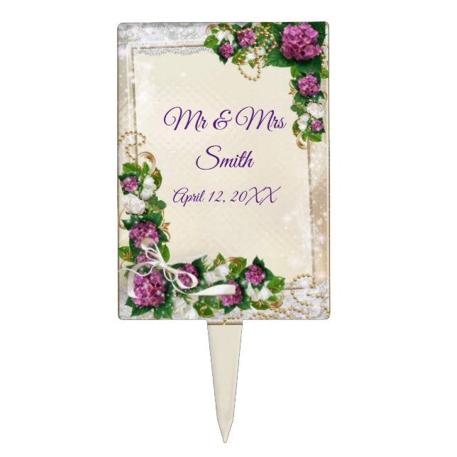 Purple Hydrangea And Lace Wedding Cake Topper (Front)